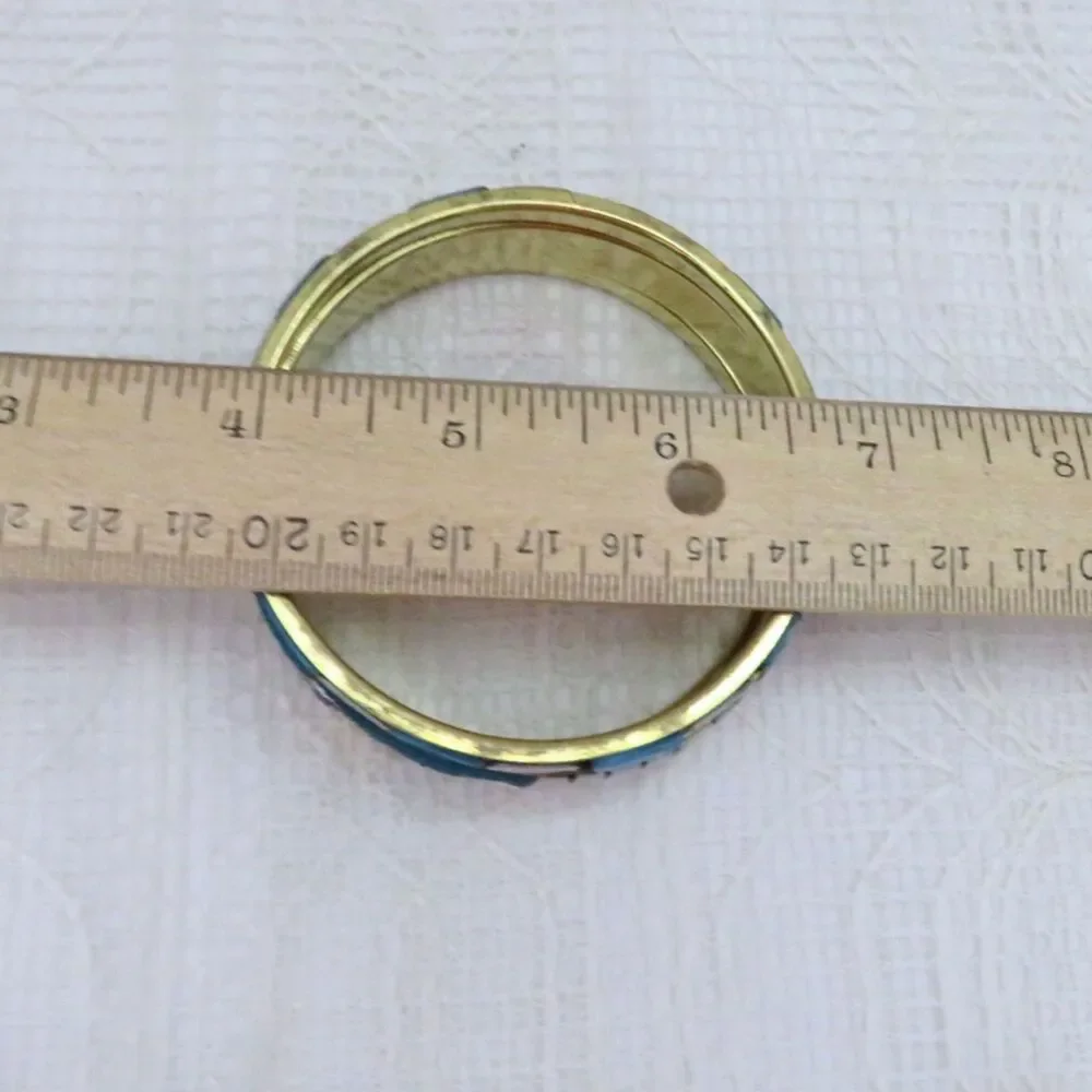 Set of 3 Bangle Bracelets With Gold, Silver, Turquoise Accents Boho Western - Picture 6 of 7